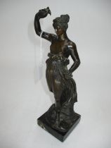 19th Century Bronze Figure of a Classical Maiden on a Marble Base, 28cm high