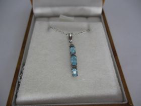 Blue Gemstone and Diamond Pendant and Chain