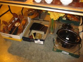 Three Boxes with 2 Slow Cookers, Brass Inkwell, Mauchline Box etc