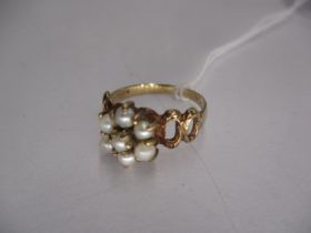 Pearl Cluster Ring in 9ct Gold Mount with Pierced Openwork Shoulders, Size L, 2g