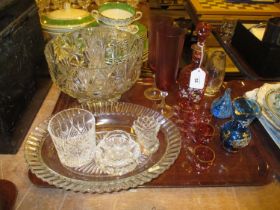 Victorian Ruby Overlaid Glass Liqueur Decanter and 6 Glasses along with Other Glass
