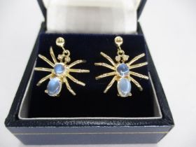 9ct Gold Moonstone and Diamond Spider Drop Earrings