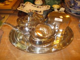 Silver Plated 3 Piece Tea Service, Caddy and Tray