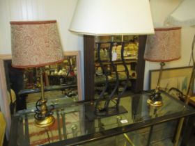 Pair of Brass Table Lamps and Another