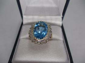 9ct Gold Large Blue Topaz and Diamond Ring