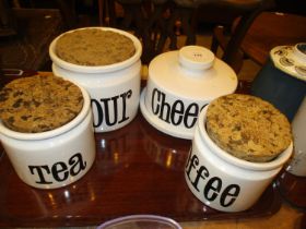Four Spectrum Pottery Kitchen Jars and Cheese Dish
