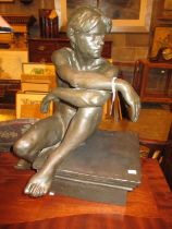 Walter Awlson, Scottish B.1949, Bronzed Pottery Figure of a Seated Man, No. 33/50, 46cm high