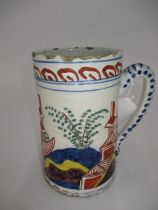 18th Century Tin Glazed Pottery Tankard, 17cm high