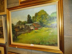 D.H. Leslie, Oil on Canvas, Farm Buildings, Lundie, 44x62cm