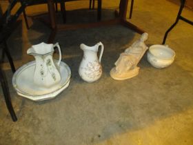 Figure Group, Ewer, Chamber Pot and a Basin with Ewer