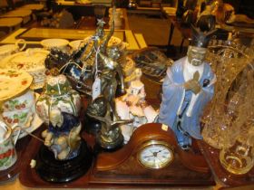 Pair of Spelter Figures, Decorative Ornaments, Clock etc