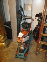 Bosch Electric Mower, Strimmer, Blower Vac, Power File and 2 Step Ladders