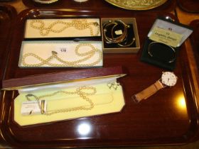 Three Simulated Pearl Necklaces, Bangles and a Watch