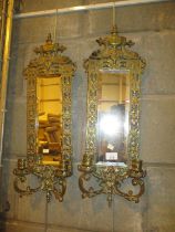 Pair of Brass and Mirror Girandoles, 61x17cm