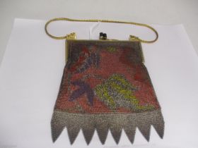 1920's Gilt Metal and Decorated Reticulated Evening Bag