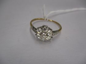 Diamond Cluster Flower Ring, Size P, 2.3g, hallmarks rubbed