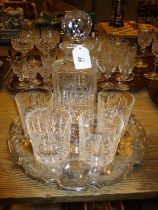 Silver Plated Tray, Crystal Whisky Decanter and 4 Tumblers