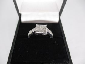 9ct White Gold Diamond Art Deco Style Ring
