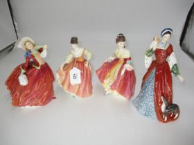 Four Royal Doulton Figures, Autumn Breezes, Fair Lady HN2835, Southern Belle HN2229, Anne Boleyn