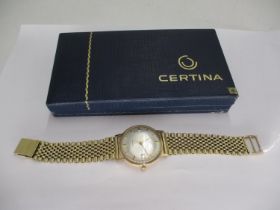 Gents 9ct Gold Certina Automatic Blue Ribbon Watch on a 9ct Gold Strap, 50.1g