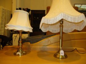 Two Brass Table Lamps with Shades