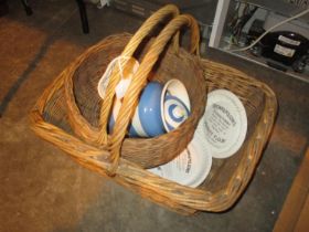 Two Vintage Baskets, TG Green Jar, Brown & Polsons Dishes etc