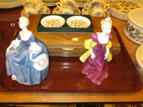 Two Royal Doulton Figures, Pair of Minton Dishes and a Jewel Box