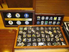 Three Framed Collections of Chelsea FC Pins and Crests