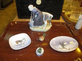 Royal Copenhagen Milk Maid with Cow, 2 Dishes and 2 Denmark Animals