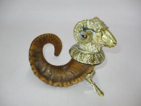 Brass and Horn Rams Head Inkwell