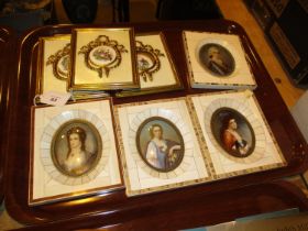 Four Miniature Portrait Pictures and 3 Miniature Plaques
