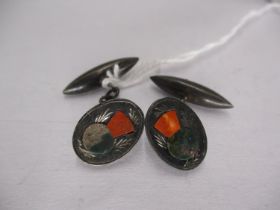 Pair of Silver and Stone Thistle Set Cufflinks