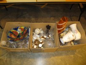 Three Boxes of Decorative Ceramics and Glass etc