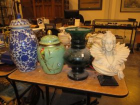 Classical Style Bust, Glass Vase and 2 Lidded Jars