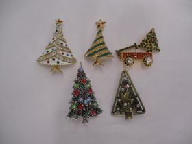 Five Christmas Tree Brooches