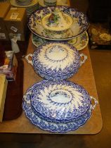 Masons Tureen and Ashet, Blue and White Basin and 2 Tureens