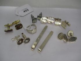 Two Pairs of Silver Cufflinks, Silver Ring, 2 Silver Tie Slides and 4 Pairs of Cufflinks