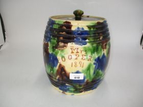 Victorian Scottish Pottery Kitchen Jar Inscribed to Mrs Cooper 1891, 23cm