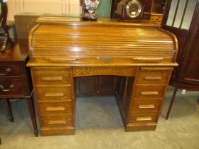 Late Victorian Oak Double Pedestal Roll Top Desk, 116cm