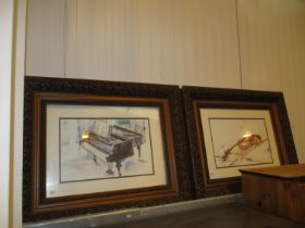 Pair of Framed Prints, a Piano and a Violin