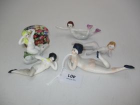 Five Porcelain Bathing Beauties and a Royal Winton Trinket Box