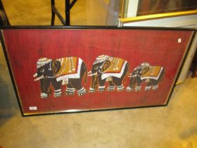 Framed Batik of Elephants, 47x85cm