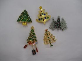 Five Christmas Tree Brooches