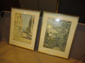 W A Aitken Watercolour of a Fishing Village, 37x27cm, and a Watercolour of a Country House, 36x26cm