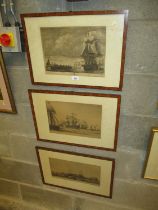 Three Framed Prints of War Ships