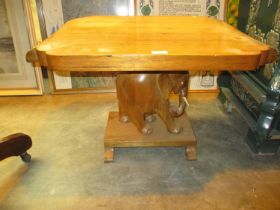 Carved Wood Elephant Base Coffee Table, 69x57cm