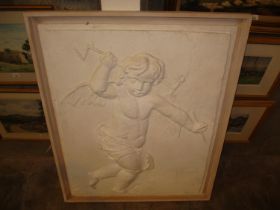 Large Plaster Panel of a Cherub, 105x86cm