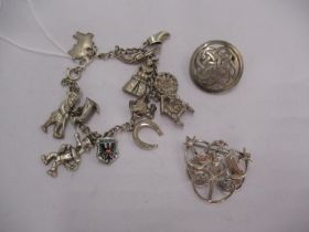 Edinburgh Silver Bird Brooch, Silver Brooch and a Charm Bracelet