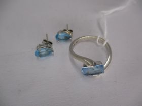 Silver and Blue Topaz Ring, Size N, and a Pair of Ear Studs