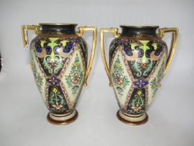 Pair of Noritake Porcelain 2 Handle Vases, 25cm